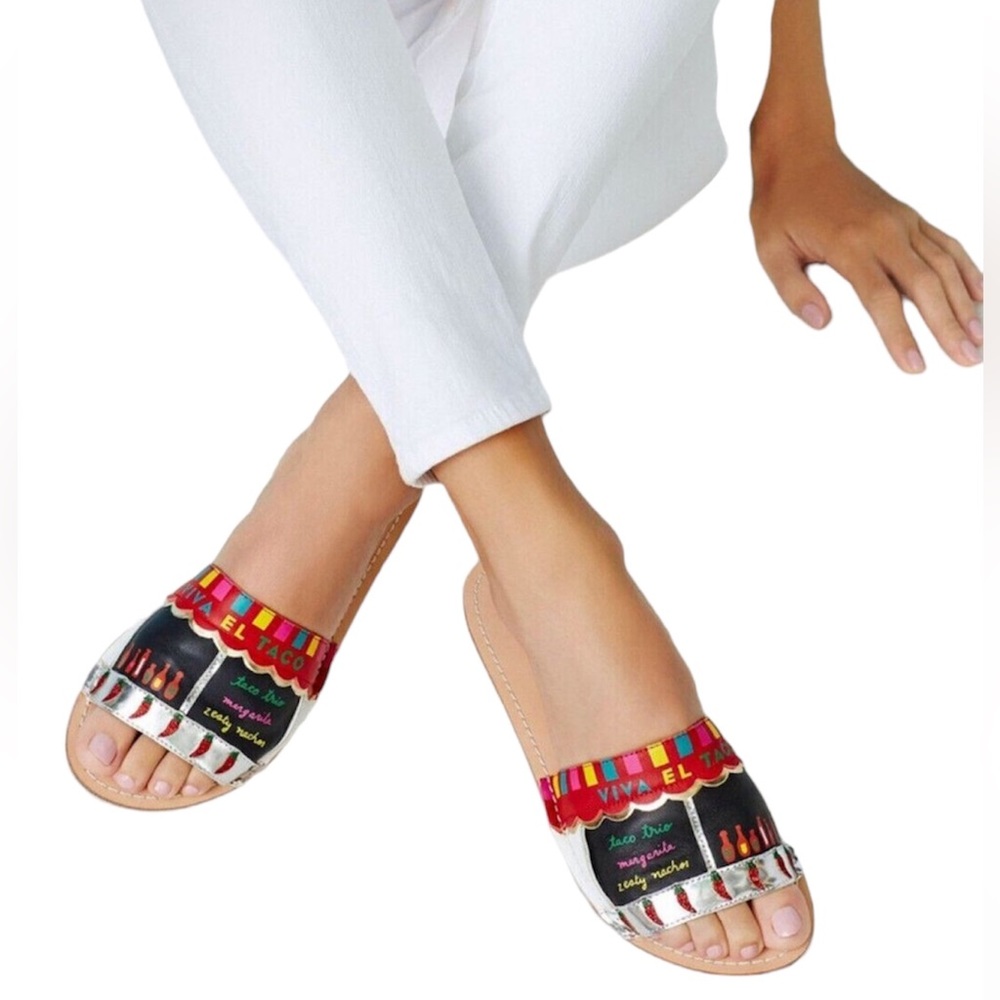 ISO IN SEARCH OF KATE SPADE VIVA EL TACO TACO TRUCK SANDALS IN SIZE 9